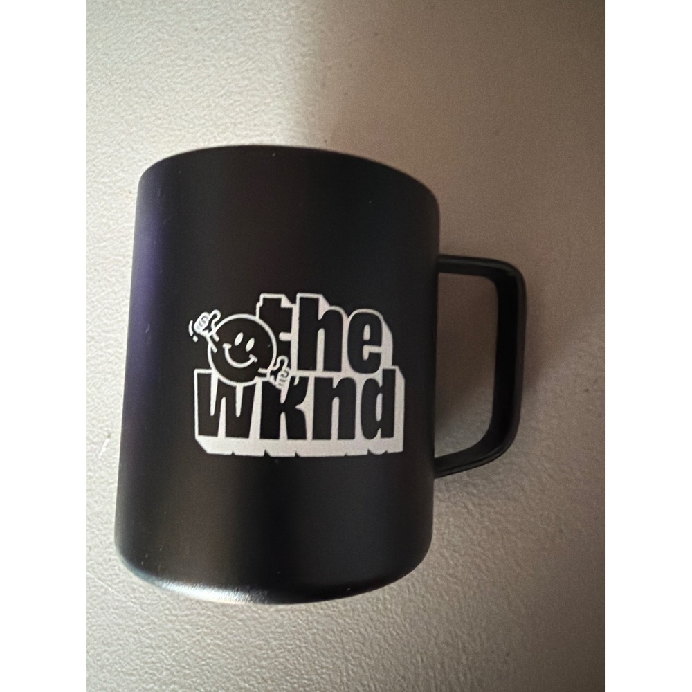 The Weeknd Official Merch Matte Black Stainless Steel Coffee Mug Smiley Logo